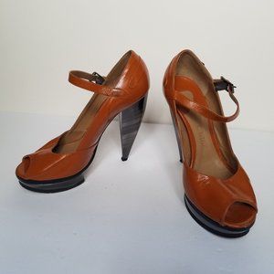 Chloe Brown Leather Open toe Heels Shoes Size 36.5